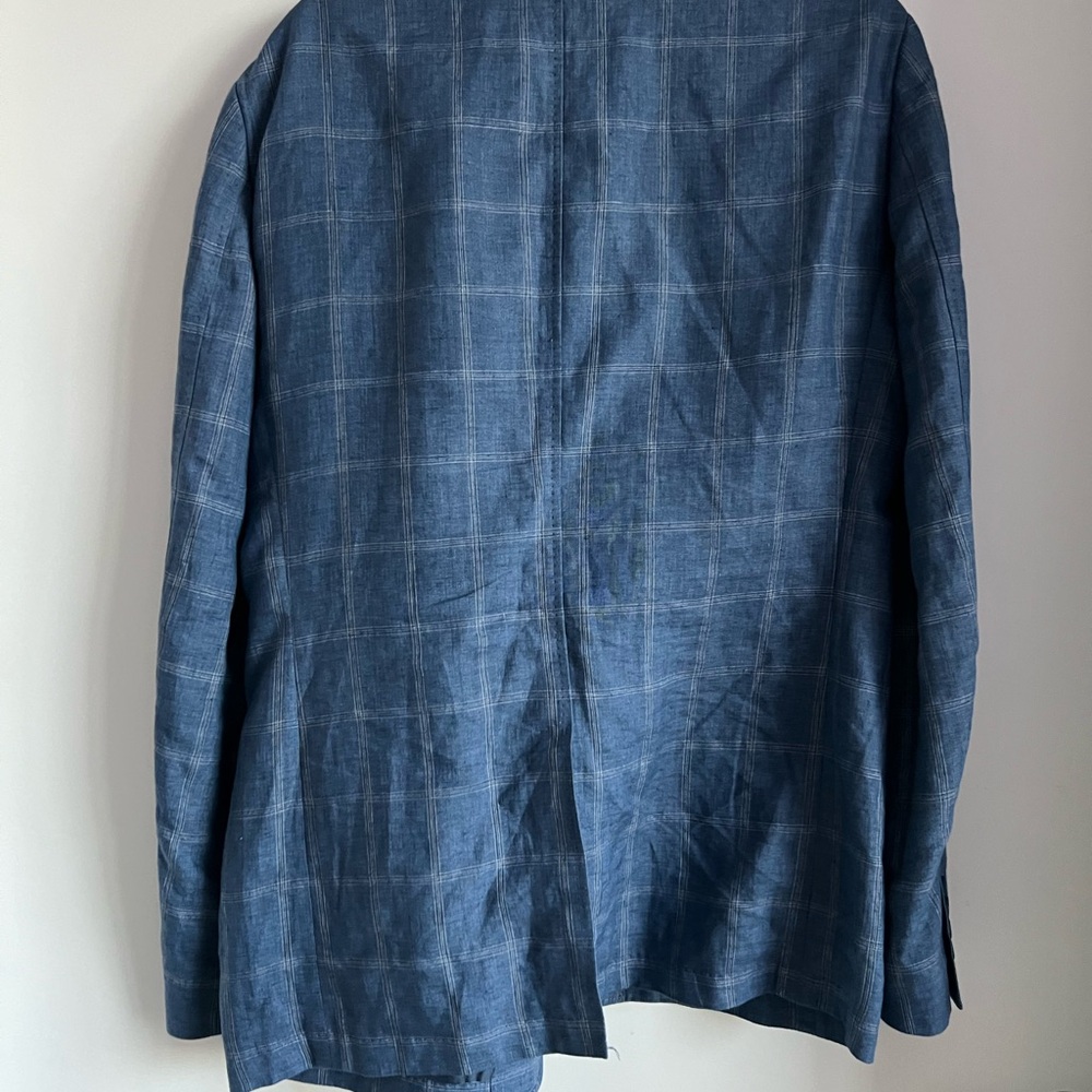 DKNY Linen Classic Blue Plaid Blazer - Picture 4 of 5